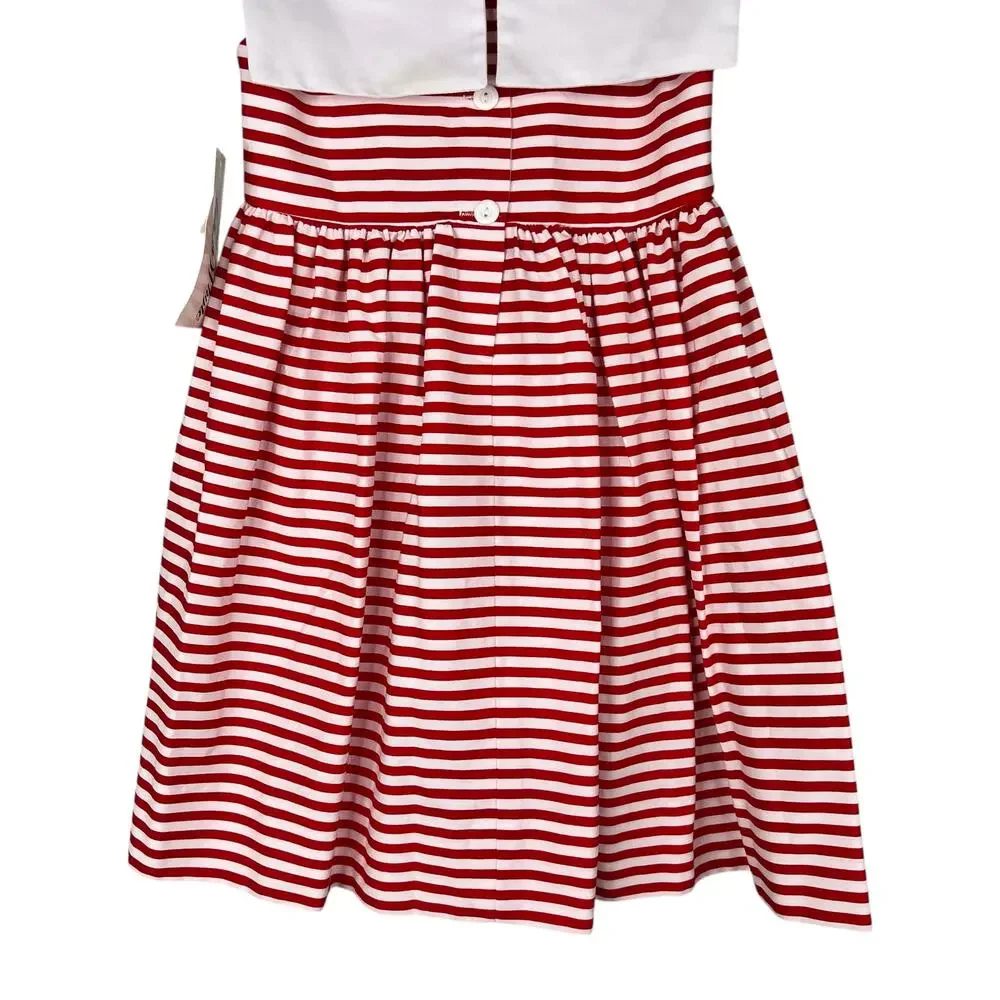 Vintage Sylvia Whyte Girls Nautical Dress Red White 4 New Flaws